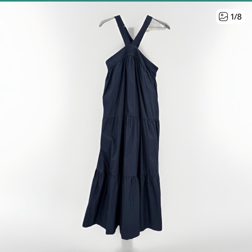En Saison Navy Blue Cotton Tiered Halter Midi Dress size S Small NWT